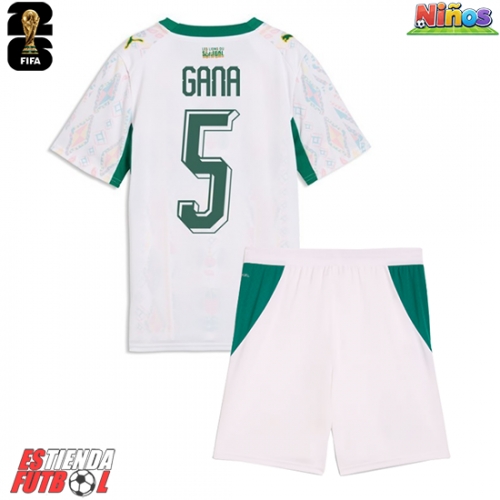 Senegal Idrissa Gueye #5 Primera Equipación Niños Mundial 2026 Manga Corta (+ Pantalones cortos)